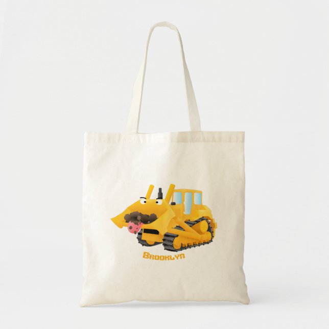 Cute funny yellow bulldozer cartoon character  tote bag (Front)