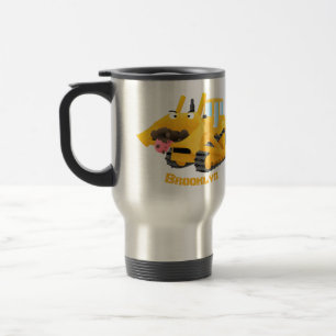 Cute funny yellow bulldozer cartoon character travel mug