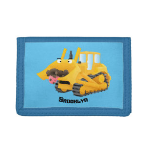 Cute funny yellow bulldozer cartoon character trifold wallet