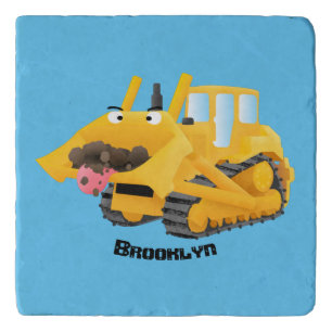 Cute funny yellow bulldozer cartoon character trivet