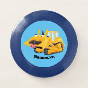 Cute funny yellow bulldozer cartoon character Wham-O frisbee