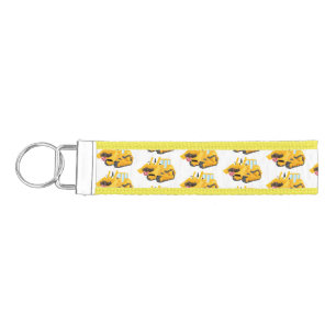 Cute funny yellow bulldozer cartoon character wrist keychain