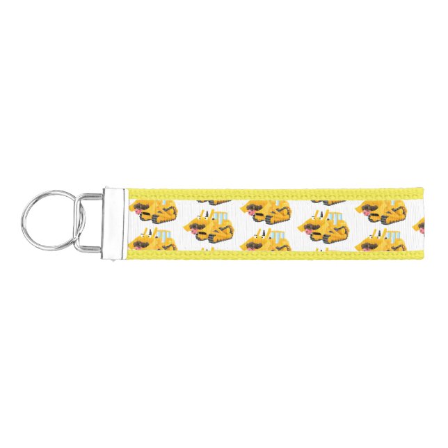 Cute funny yellow bulldozer cartoon character wrist keychain (Keys on Left)