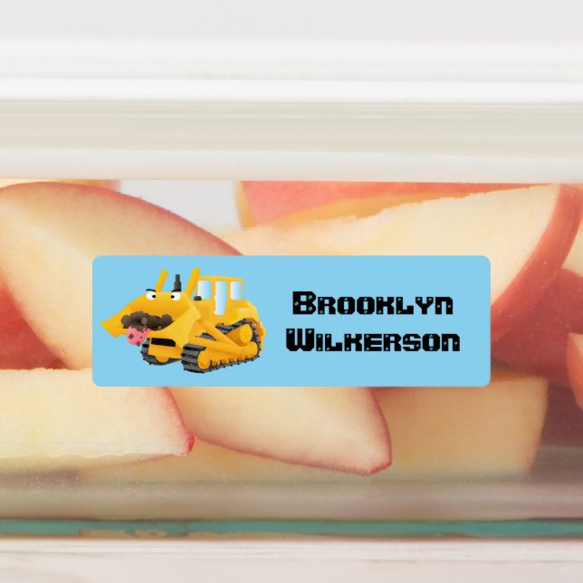 Cute funny yellow bulldozer cartoon personalized labels (Affixed)