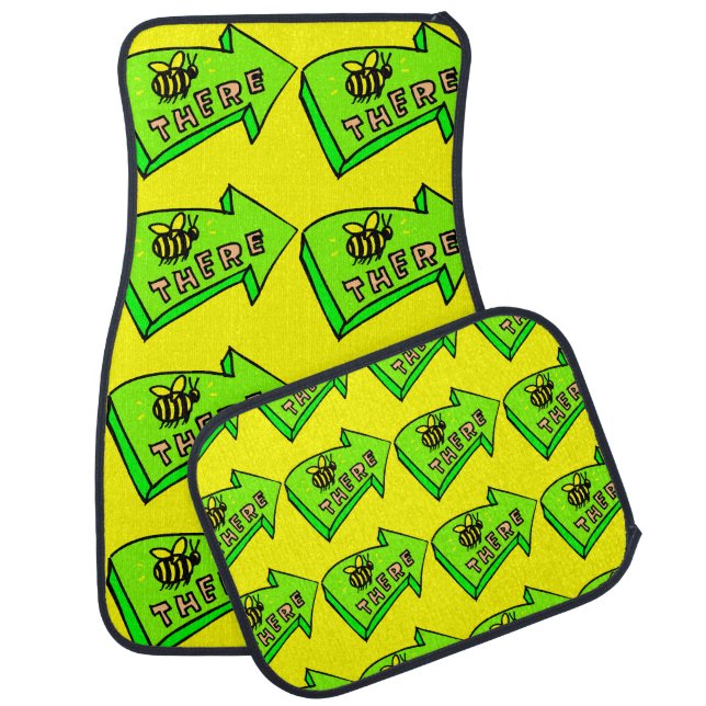 Cute Funny Yellow Bumble Bee and Green Be There Car Floor Mat (Set)