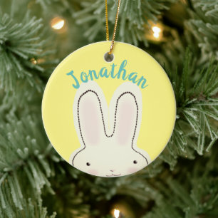 Cute funny yellow bunny cartoon personalized kids ceramic ornament