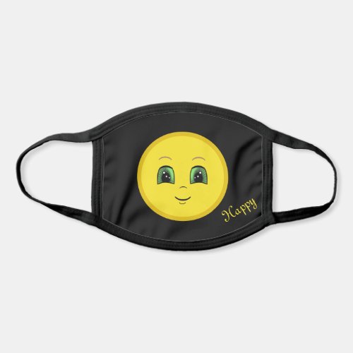Cute funny yellow happy sun face on black face mask