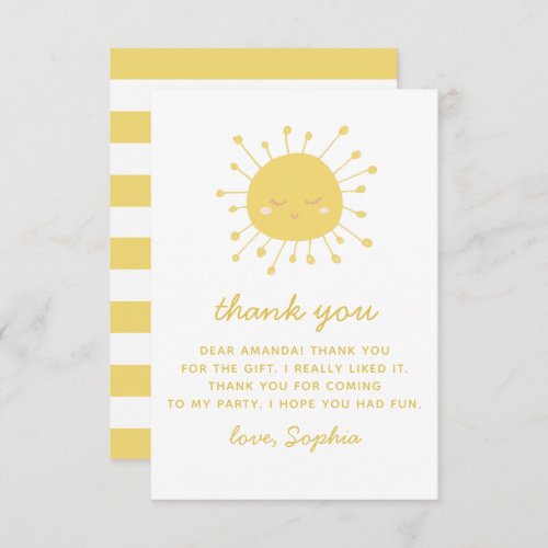 Cute funny yellow sun Sunshine kids birthday Thank You Card