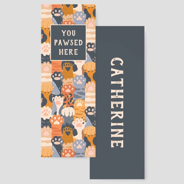 Cute Funny You Pawsed Here Personalized Book Lover Bookmarks (Front & Back)