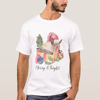 Cute Funny Yule Holiday Christmas Bat T-shirt by Cosmic_Crow_Designs at Zazzle