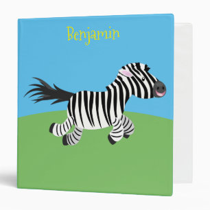 Cute funny zebra running cartoon illustration 3 ring binder
