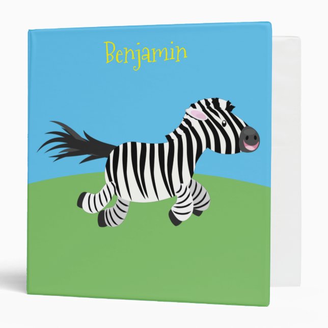 Cute funny zebra running cartoon illustration 3 ring binder (Front/Inside)