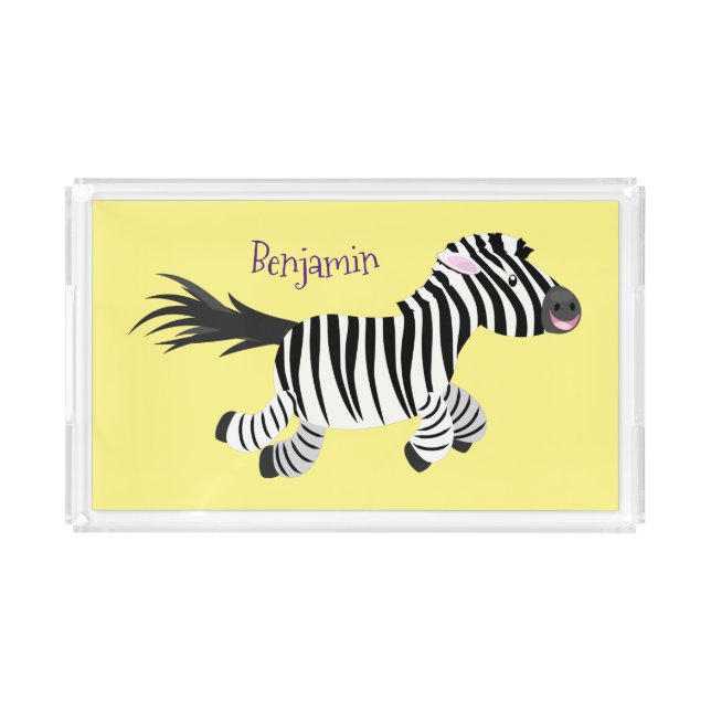 Cute funny zebra running cartoon illustration acrylic tray (Front)