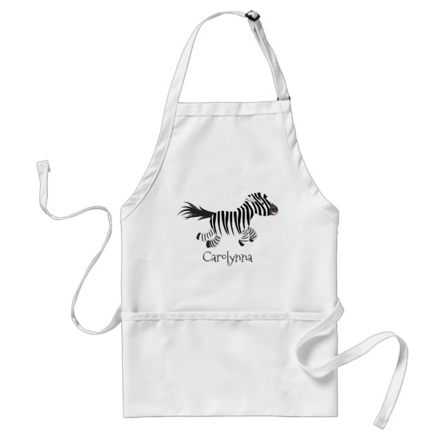 Cute funny zebra running cartoon illustration adult apron (Front)