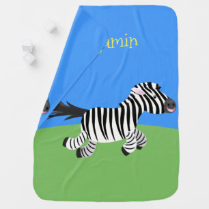 Cute funny zebra running cartoon illustration baby blanket