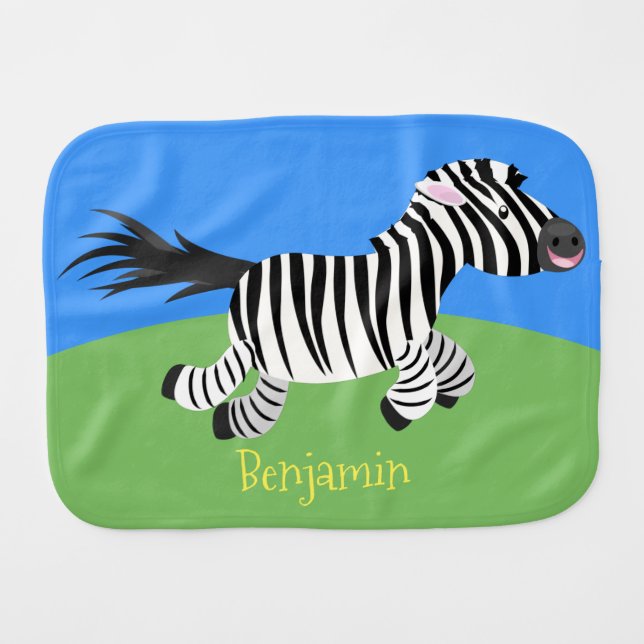 Cute funny zebra running cartoon illustration baby burp cloth (Front Horizontal)