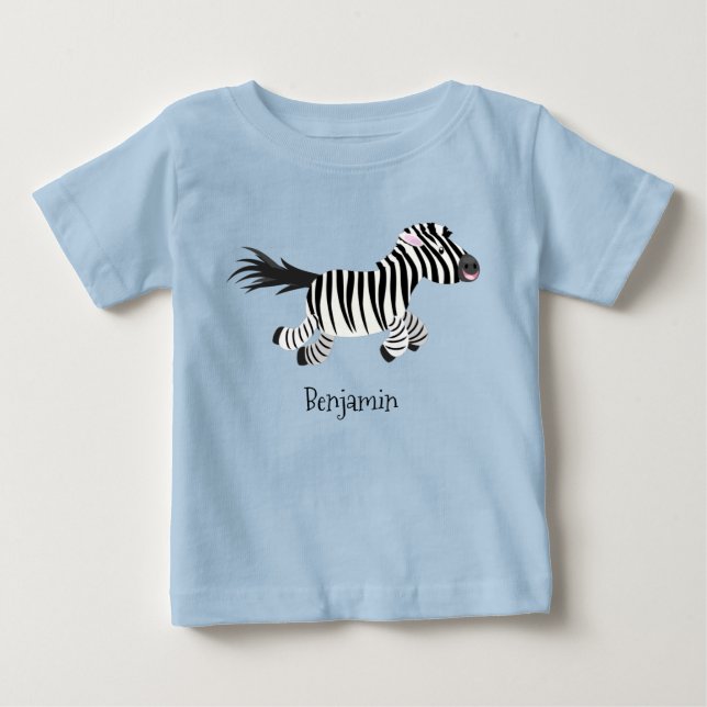 Cute funny zebra running cartoon illustration baby T-Shirt (Front)