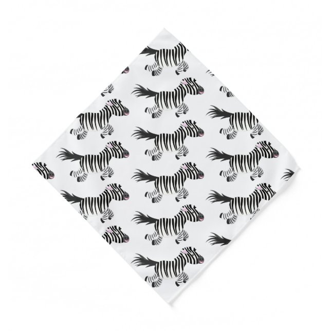 Cute funny zebra running cartoon illustration bandana (Front)