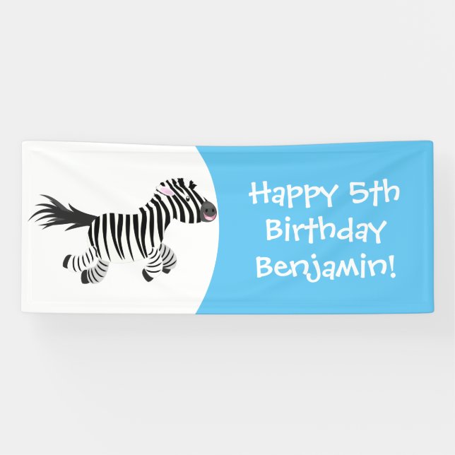 Cute funny zebra running cartoon illustration banner (Horizontal)
