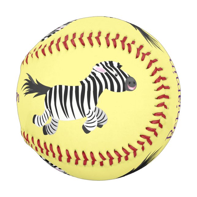 Cute funny zebra running cartoon illustration baseball (Front Right)