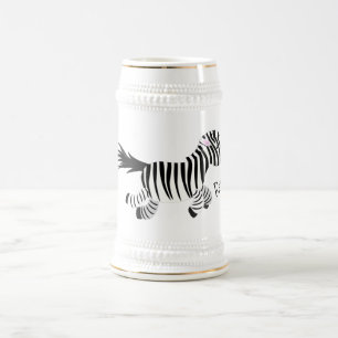 Cute funny zebra running cartoon illustration beer stein