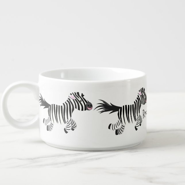 Cute funny zebra running cartoon illustration bowl (Right)