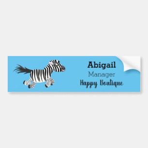 Cute funny zebra running cartoon illustration bumper sticker
