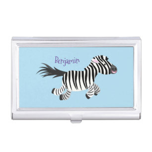 Cute funny zebra running cartoon illustration business card case