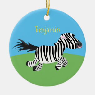 Cute funny zebra running cartoon illustration ceramic ornament