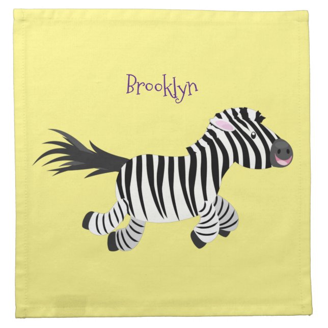 Cute funny zebra running cartoon illustration cloth napkin (Front)