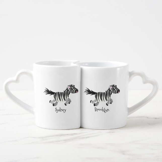 Cute funny zebra running cartoon illustration coffee mug set (Back Nesting)