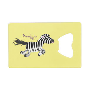 Cute funny zebra running cartoon illustration credit card bottle opener