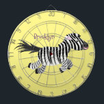 Cute funny zebra running cartoon illustration dart board<br><div class="desc">This cute,  funny zebra is drawn in adorable cartoon illustration style. Lots of African safari fun and perfect for a child.</div>