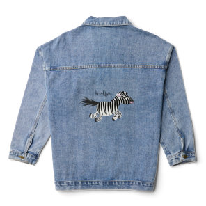 Cute funny zebra running cartoon illustration denim jacket