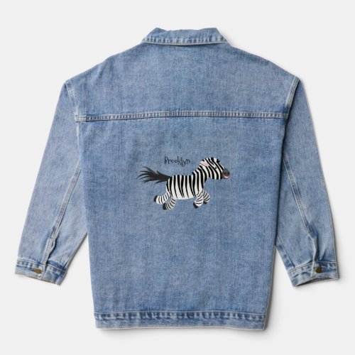 Cute funny zebra running cartoon illustration denim jacket