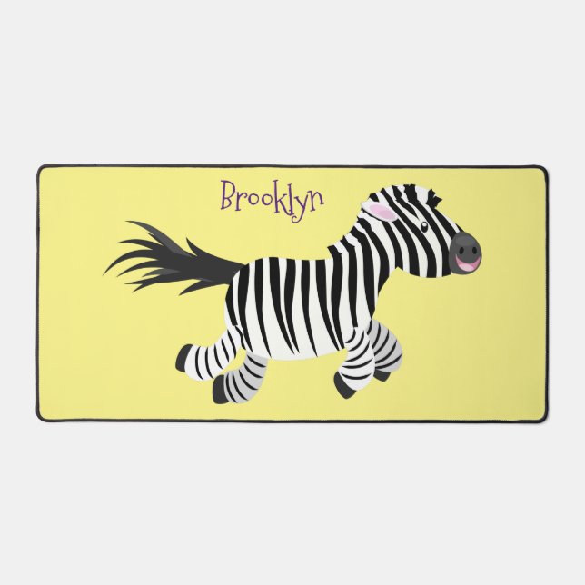 Cute funny zebra running cartoon illustration desk mat (Front)