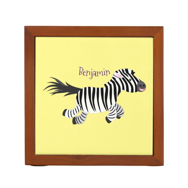 Cute funny zebra running cartoon illustration desk organizer (Front)