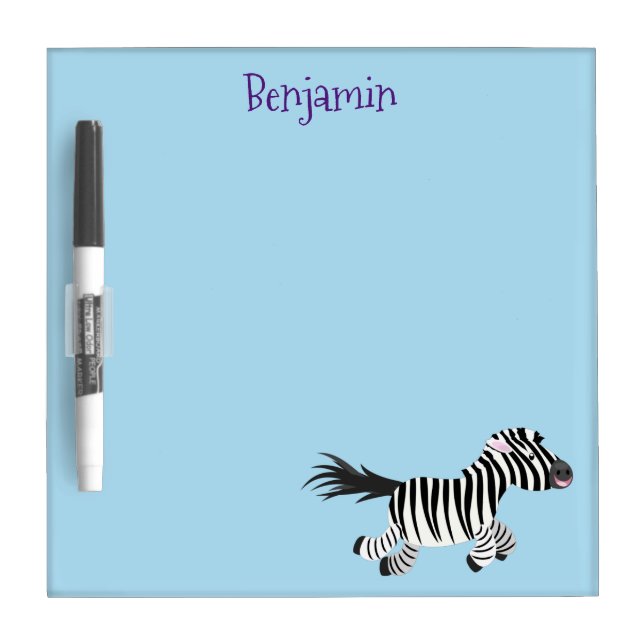 Cute funny zebra running cartoon illustration dry erase board (Front)