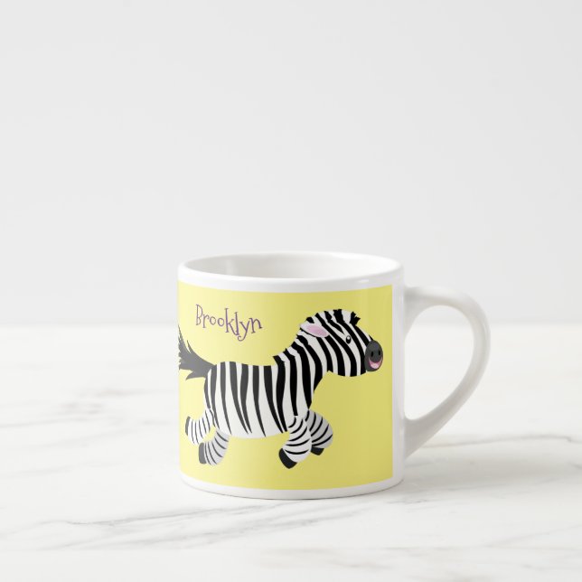 Cute funny zebra running cartoon illustration espresso cup (Right)