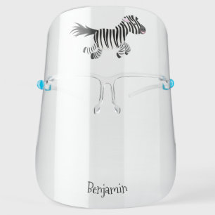 Cute funny zebra running cartoon illustration face shield