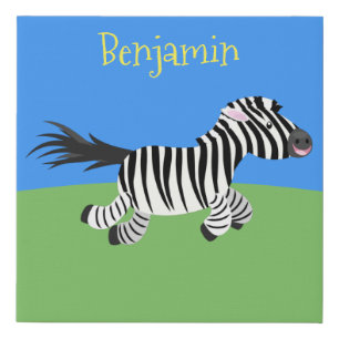 Cute funny zebra running cartoon illustration faux canvas print