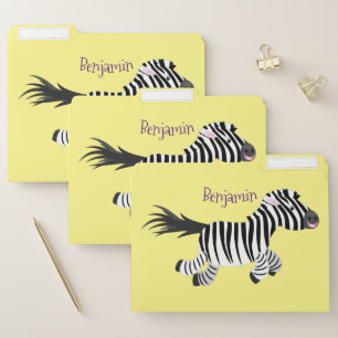 Cute funny zebra running cartoon illustration file folder