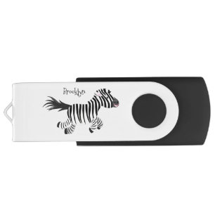 Cute funny zebra running cartoon illustration flash drive