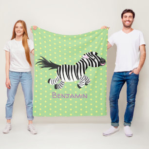 Cute funny zebra running cartoon illustration fleece blanket