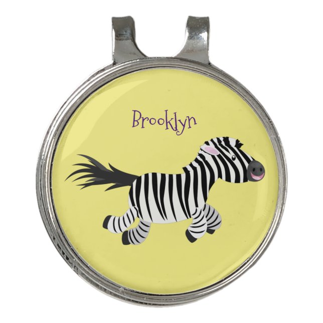 Cute funny zebra running cartoon illustration golf hat clip (Front)