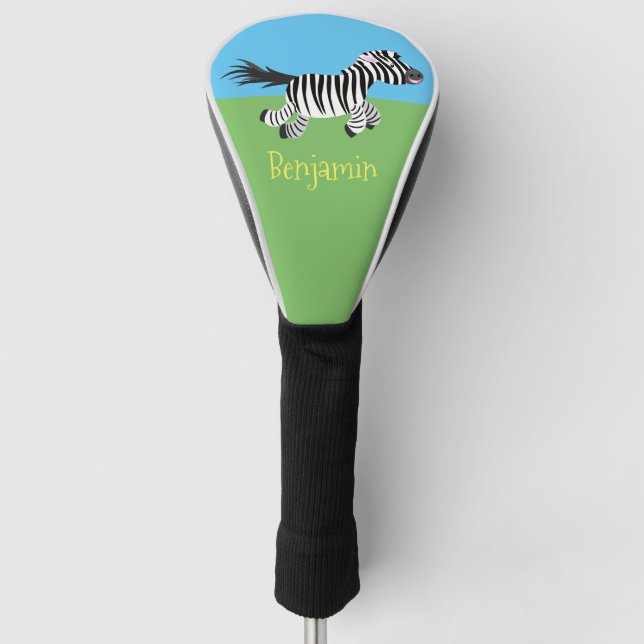 Cute funny zebra running cartoon illustration golf head cover (Front)