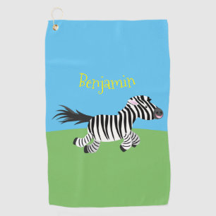 Cute funny zebra running cartoon illustration golf towel