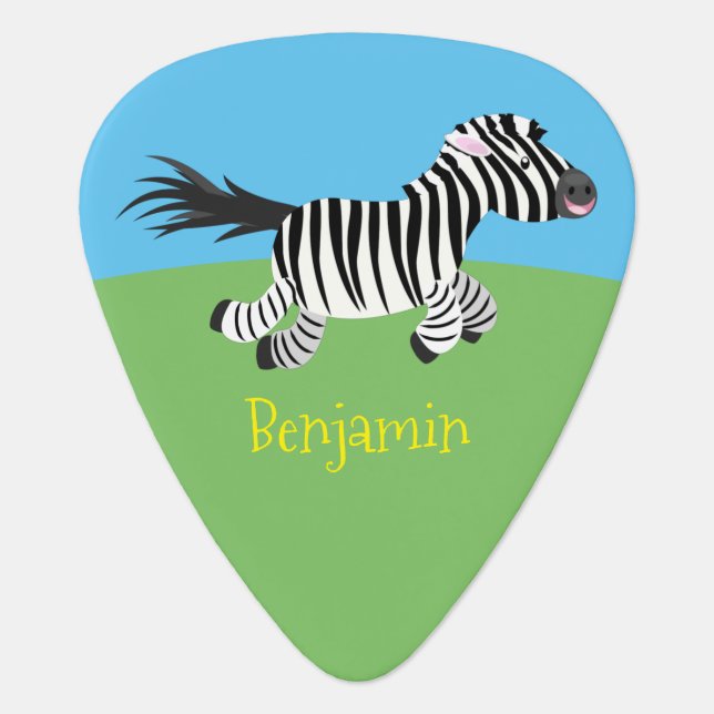 Cute funny zebra running cartoon illustration guitar pick (Front)