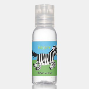 Cute funny zebra running cartoon illustration hand sanitizer