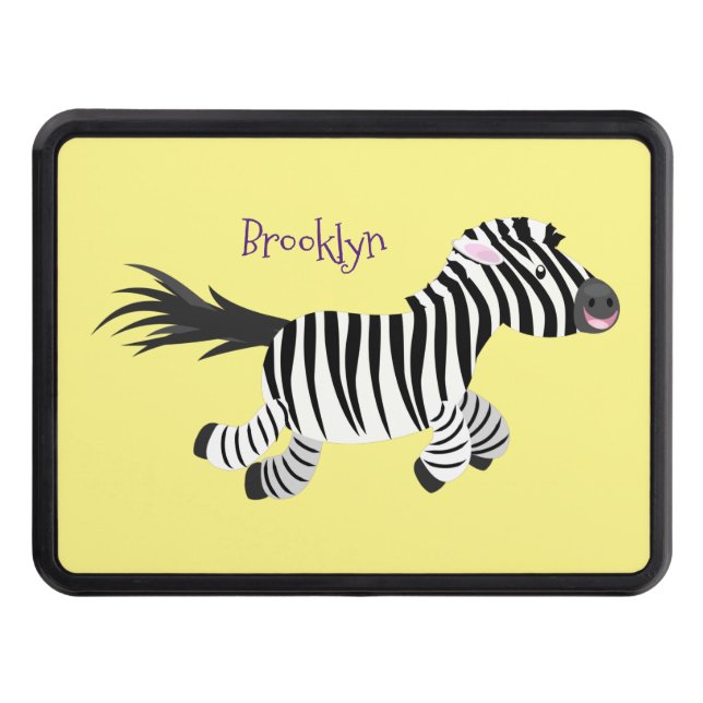 Cute funny zebra running cartoon illustration hitch cover (Front)